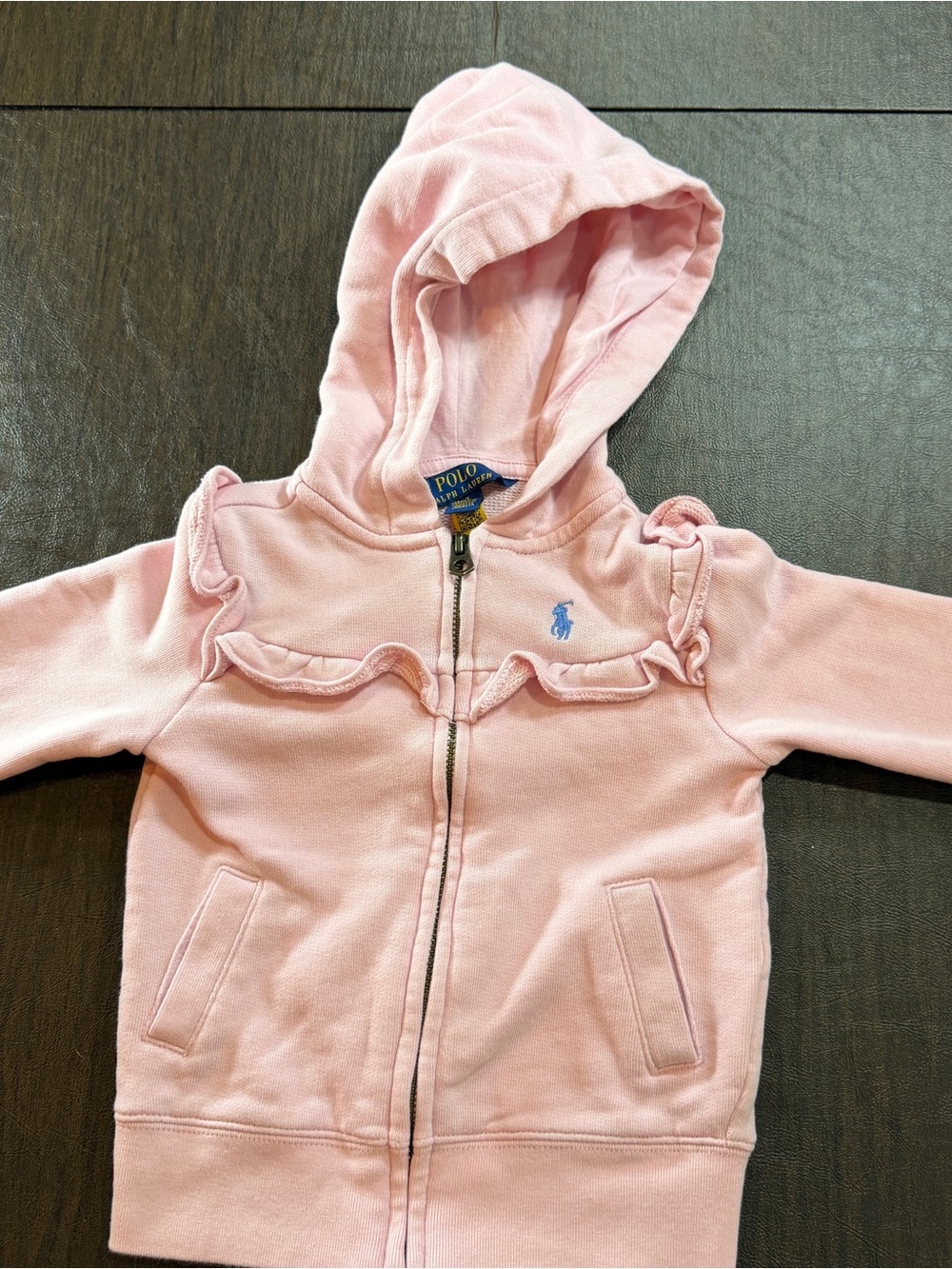 Ralph Lauren Girls Pink Hooded Ruffle Zip-Up Sweatshirt Sz 3